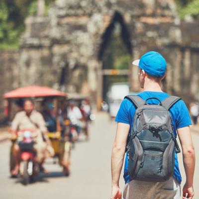 Traveller explores Angkor Wat in Cambodia.