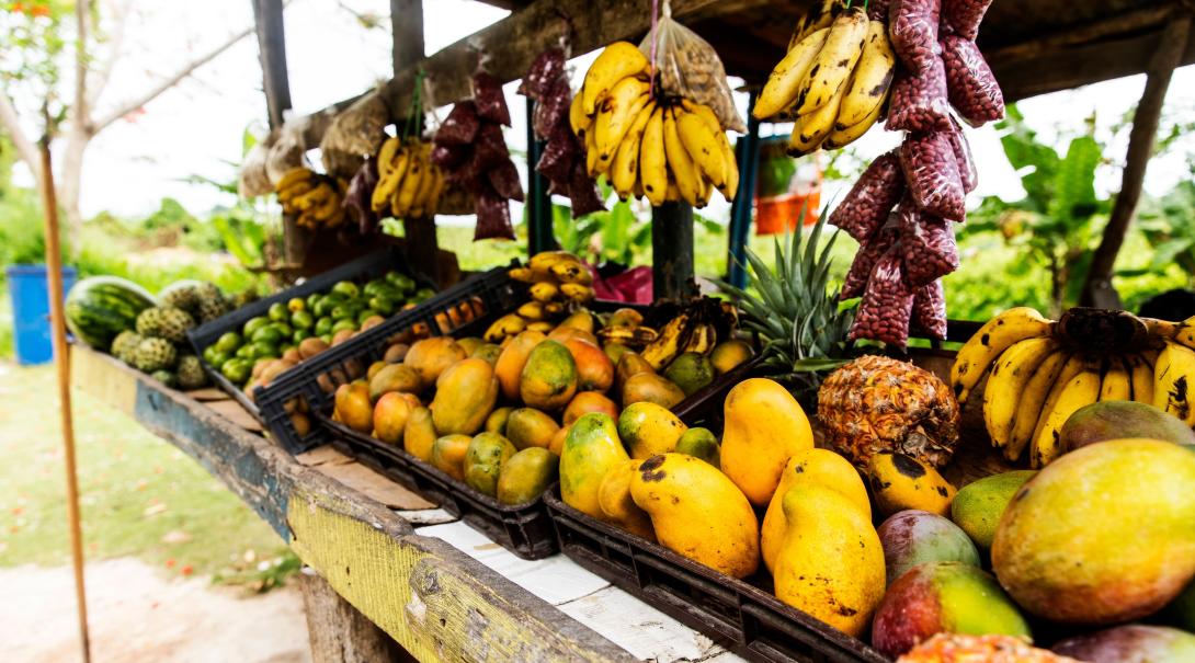 A natural vegan fruit and vegetable stall in Jamaica