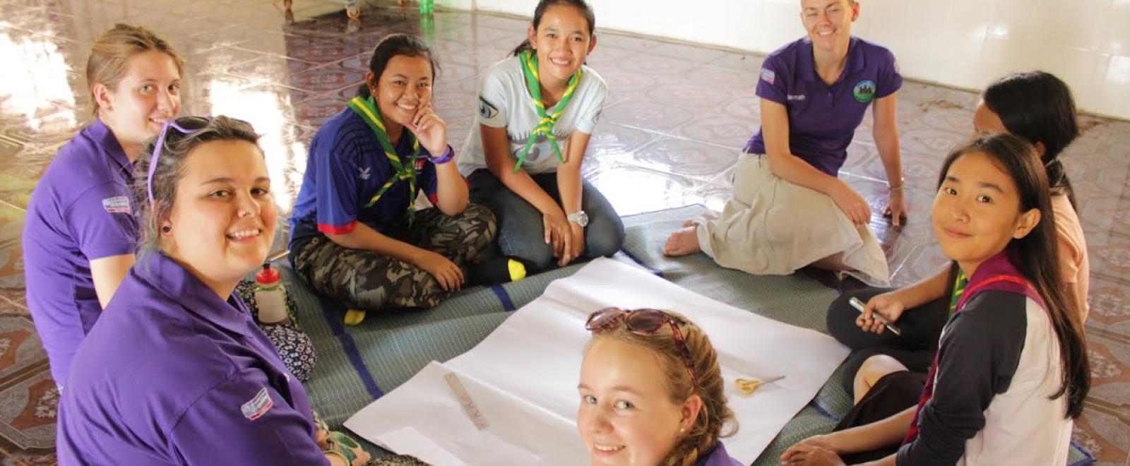 A group of Girl Guides from the UK on a volunteer trip to Mongolia meet a local group.