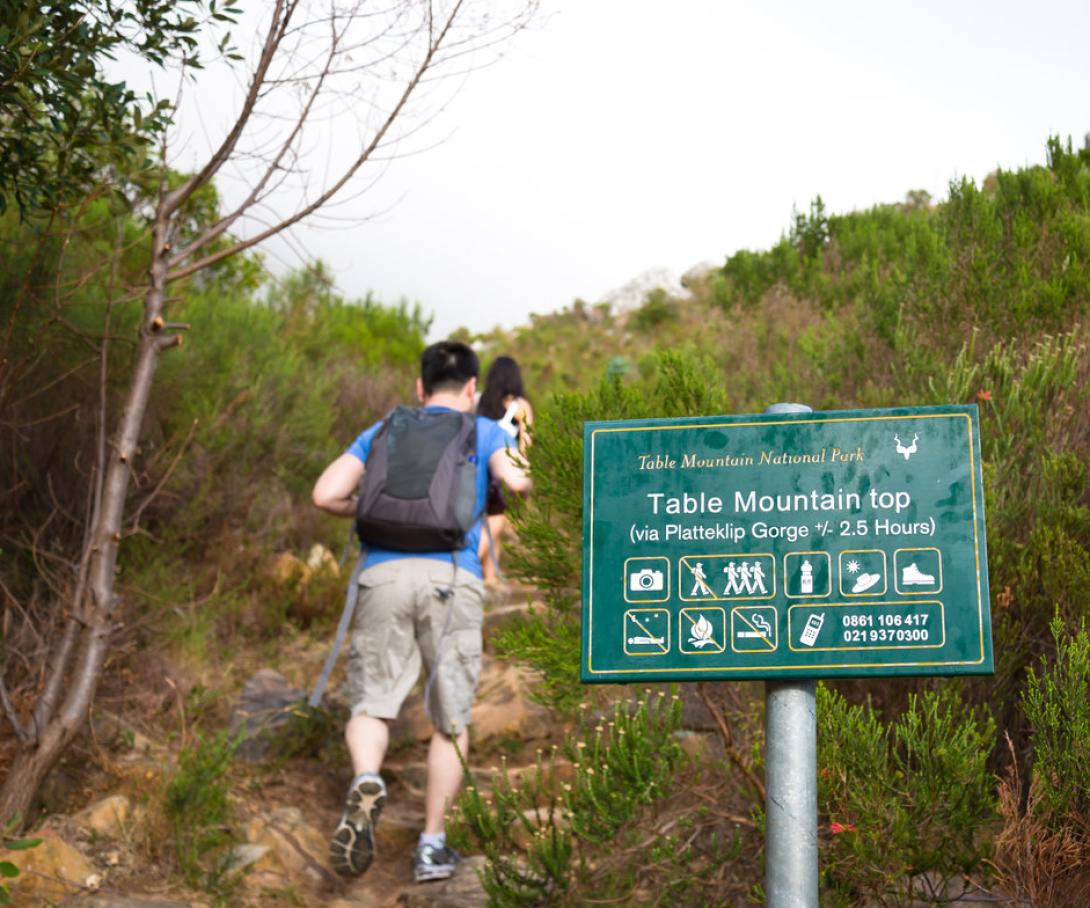 A group of volunteers in South Africa use their free time to hike Table Mountain.