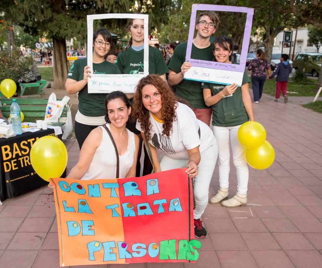 A group of Human Rights volunteers abroad campaign against human trafficking in Argentina. 