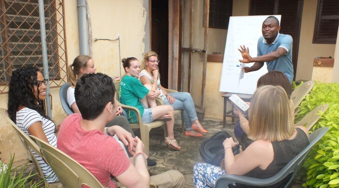 Projects Abroad volunteers participate in a language lesson as part of their gap year programme abroad