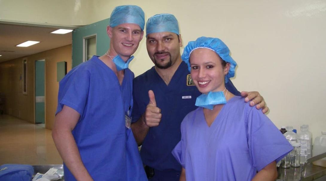 Medicine interns with a medical worker in Mexico