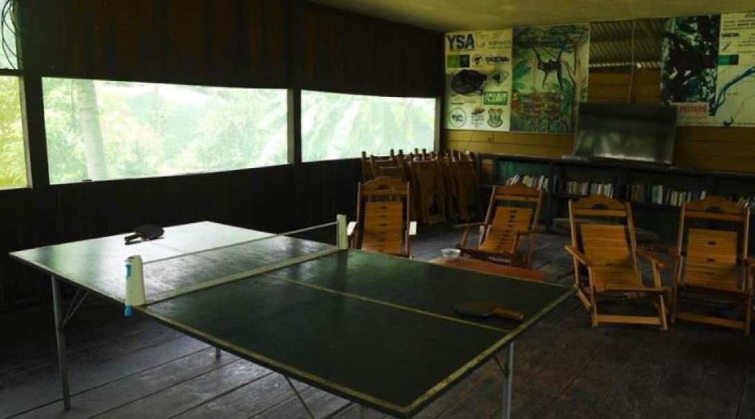 The ping pong table and tv room