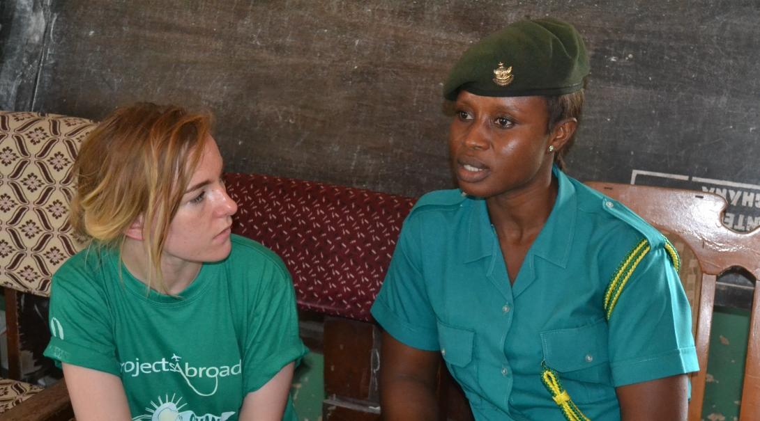 An intern gains human rights work experience interviewing an official on our project for teenagers in Ghana