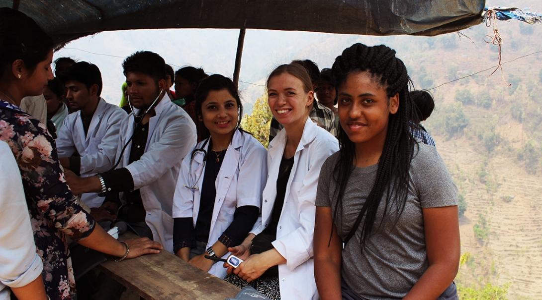 A group of interns assist at a healthcare outreach on our medical internship for teenagers in Nepal