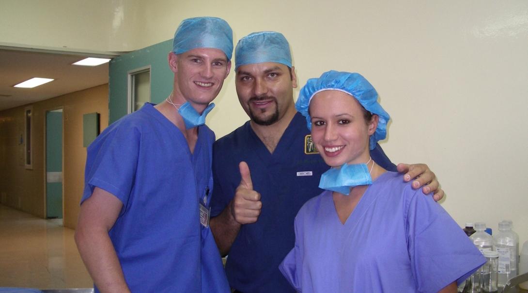 Medical Interns pose for a picture with a local doctor in a Hospital during their work placement in Mexico. 