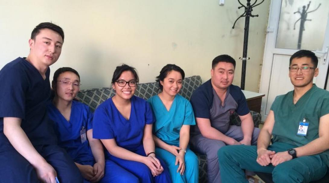 Medical interns pose for a picture in a local hospital during their Medicine Internships in Mongolia.