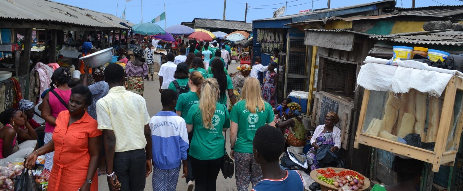 A Projects Abroad group visits a local community during their Human Rights internships in Ghana.