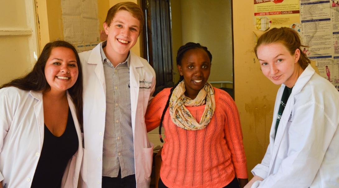 Medical interns from Projects Abroad can be seen posing with local nurses during their occupational therapy internship in Kenya.