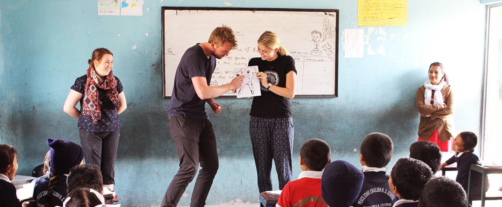Projects Abroad volunteers run a dental hygiene class at our volunteer teaching placements in Nepal.