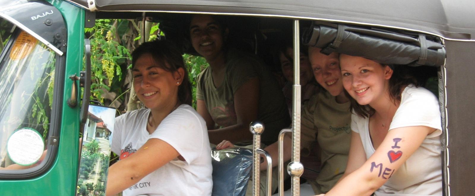 Projects Abroad volunteers travel around Sri Lanka in a tuk tuk as part of the tour.