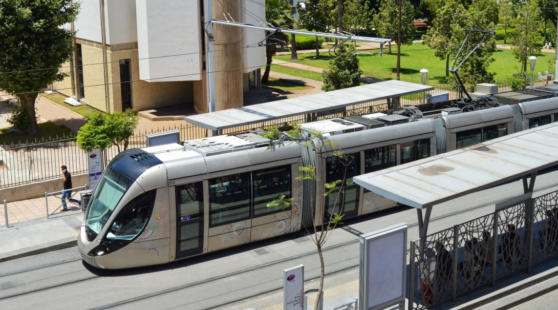 A tram at a station in Rabat, Morocco