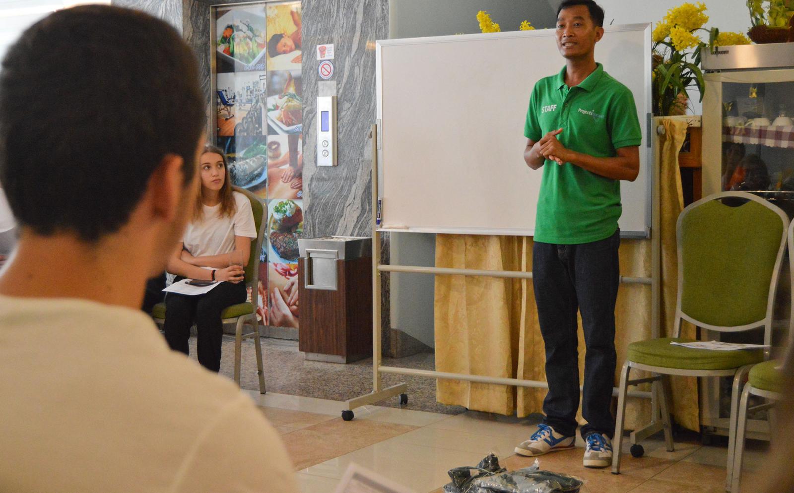 Projects Abroad Volunteers being introduced to local culture and language after their arrival in Cambodia.