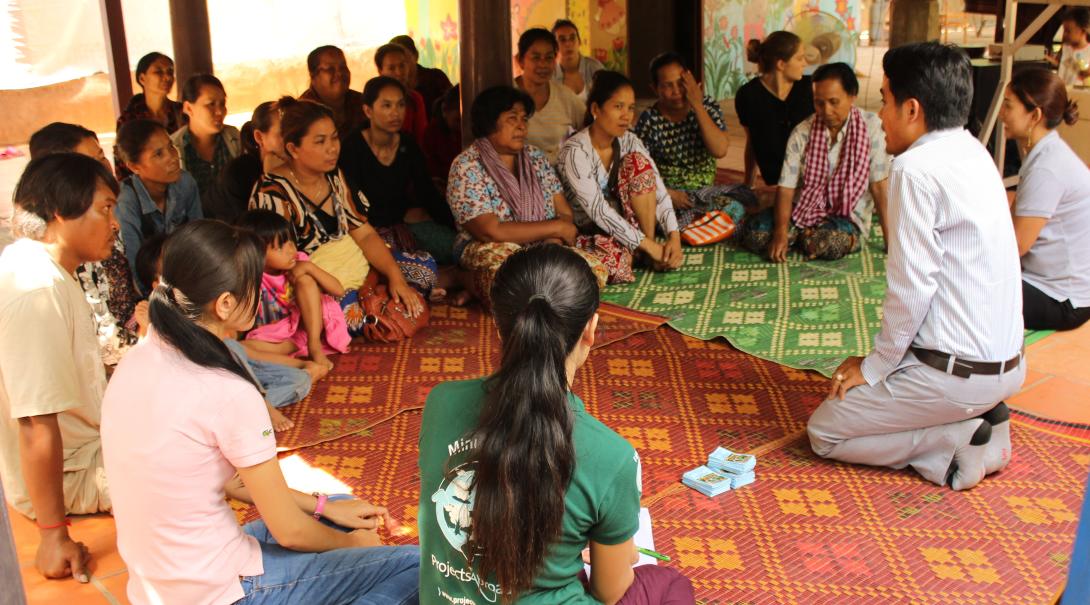 Volunteers run a training session for women who’d like to start their own businesses in Cambodia