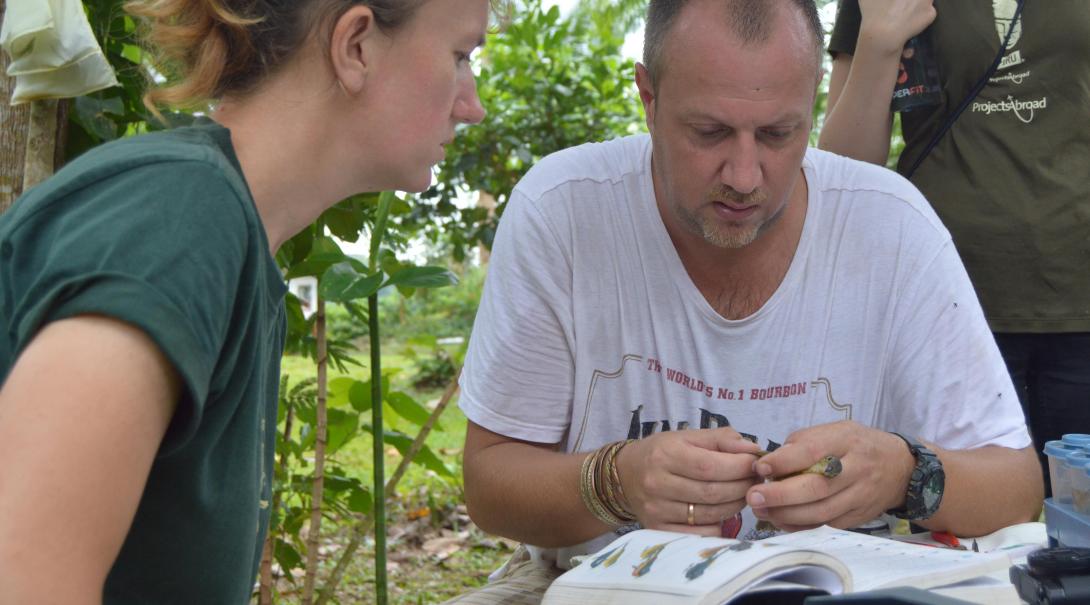 Conservation volunteers gather wildlife data as part of their Amazon Rainforest Conservation volunteer work in Peru.