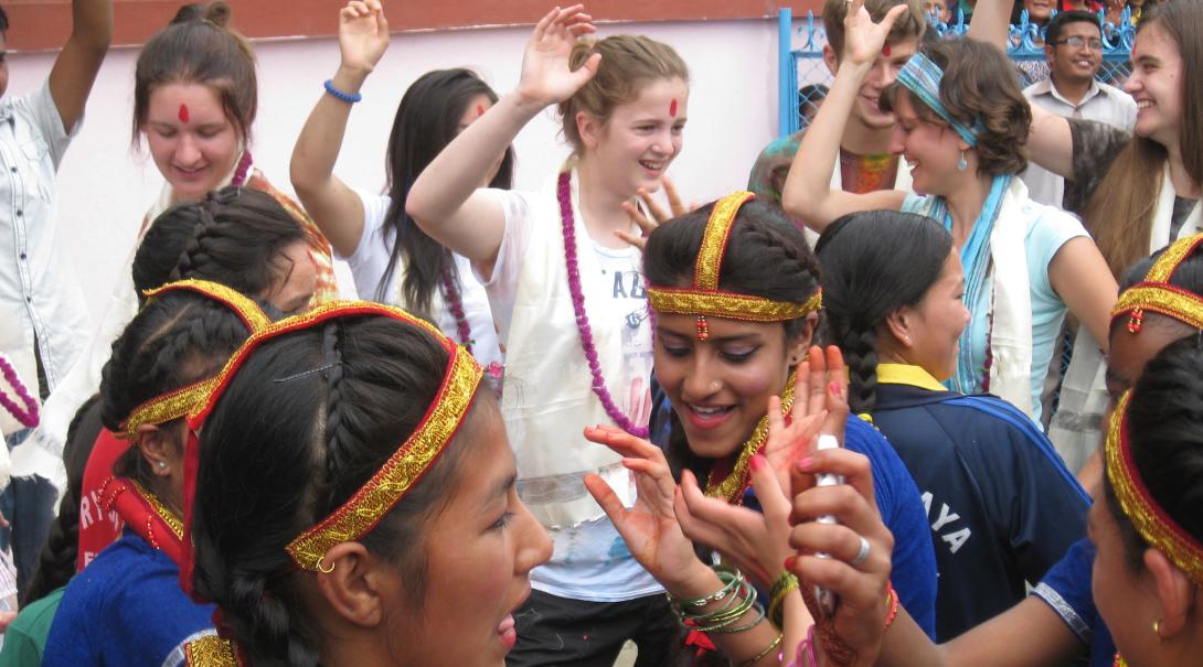High School Special volunteers celebrate on the last day of their placement in Nepal, Asia