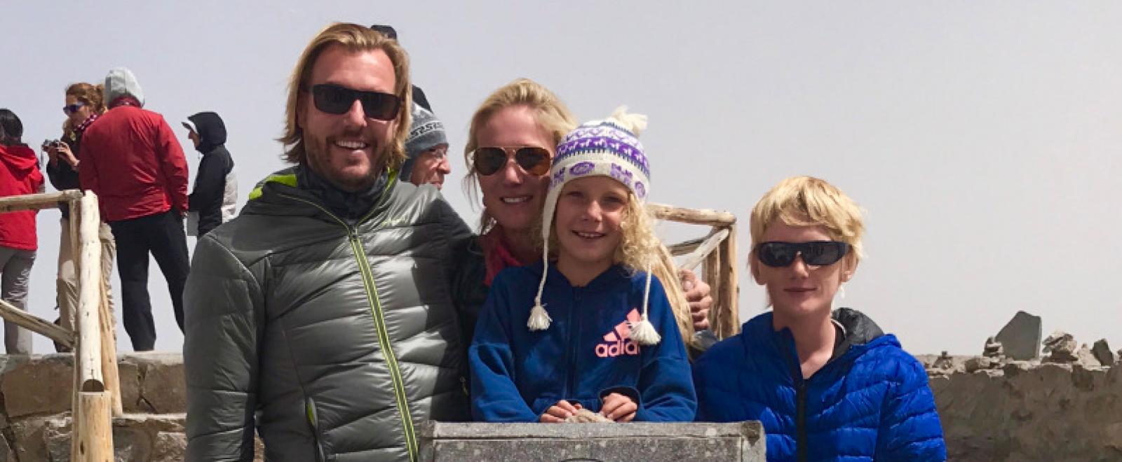Belgian family at the top of the Andes Mountain range in Peru
