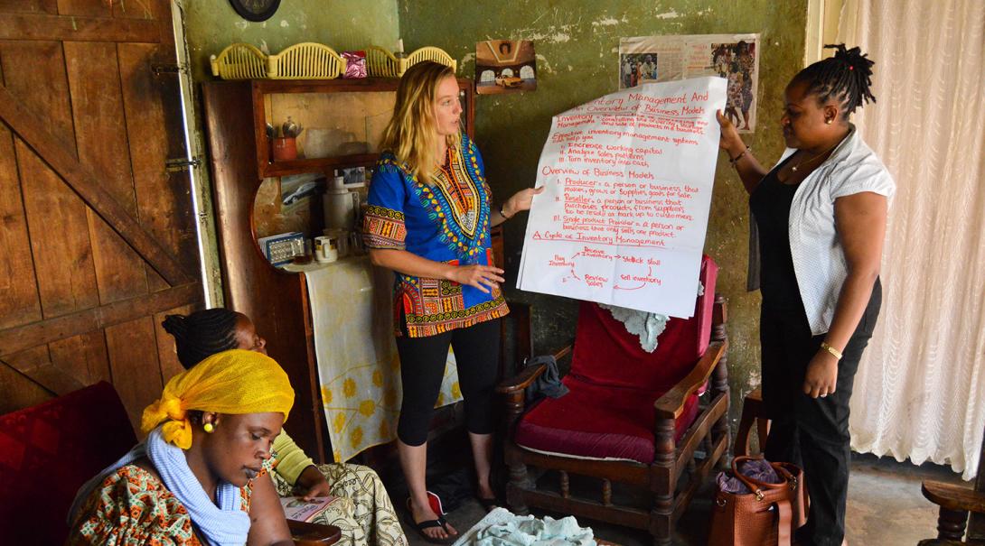 Volunteer runs a business class to empower women in Tanzania.
