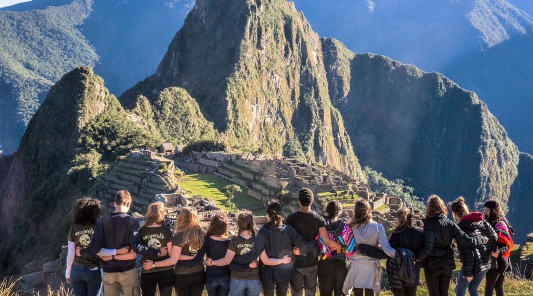 Projects Abroad volunteers overlooking Bucket List Destination Machu Picchu 