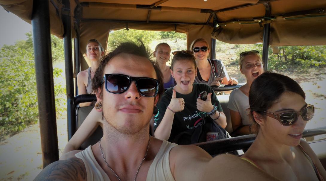 Projects Abroad teenage volunteers go on a safari during their Wildlife volunteering in Botswana.