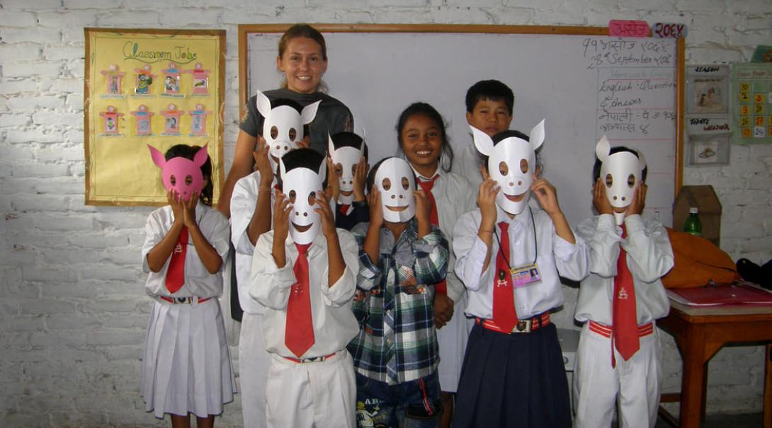 A group of schoolchildren enjoy wildlife education in Nepal